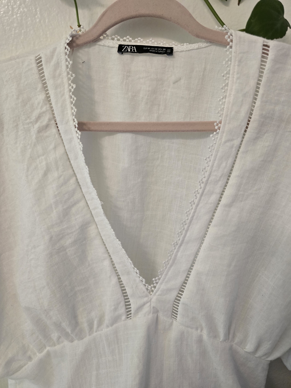 ZARA White V-Neck Peasant Blouse - Picture 2 of 5